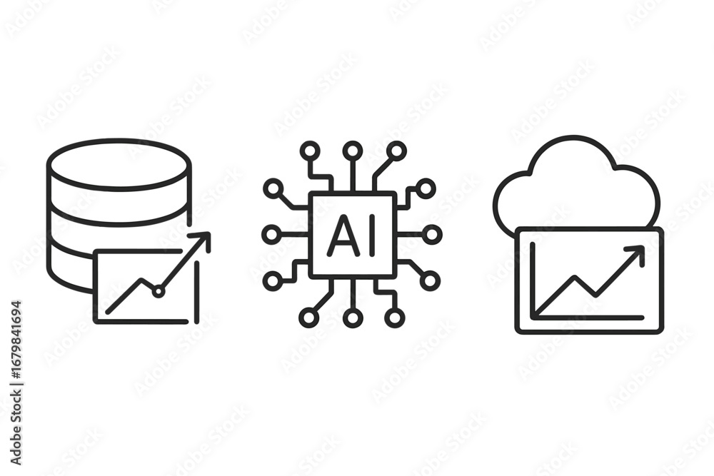 Leinwandbilder data analysis line icon set. database, ai, and cloud computing linear icons. vector concepts for big