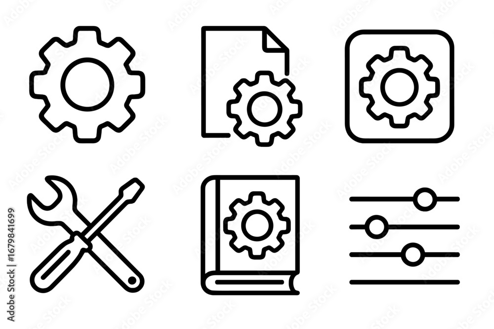 Poster settings related icon set editable stroke ordered vector collection for websites apps books cards. c