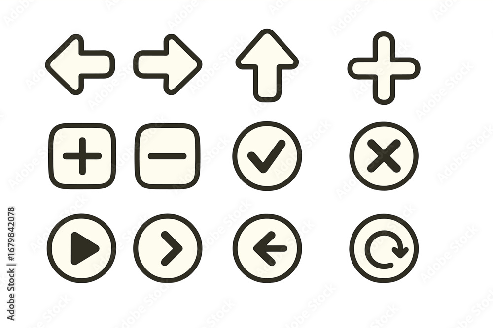 Poster vector icon set of user interface elements. simple line art icons for web and app design. contains a