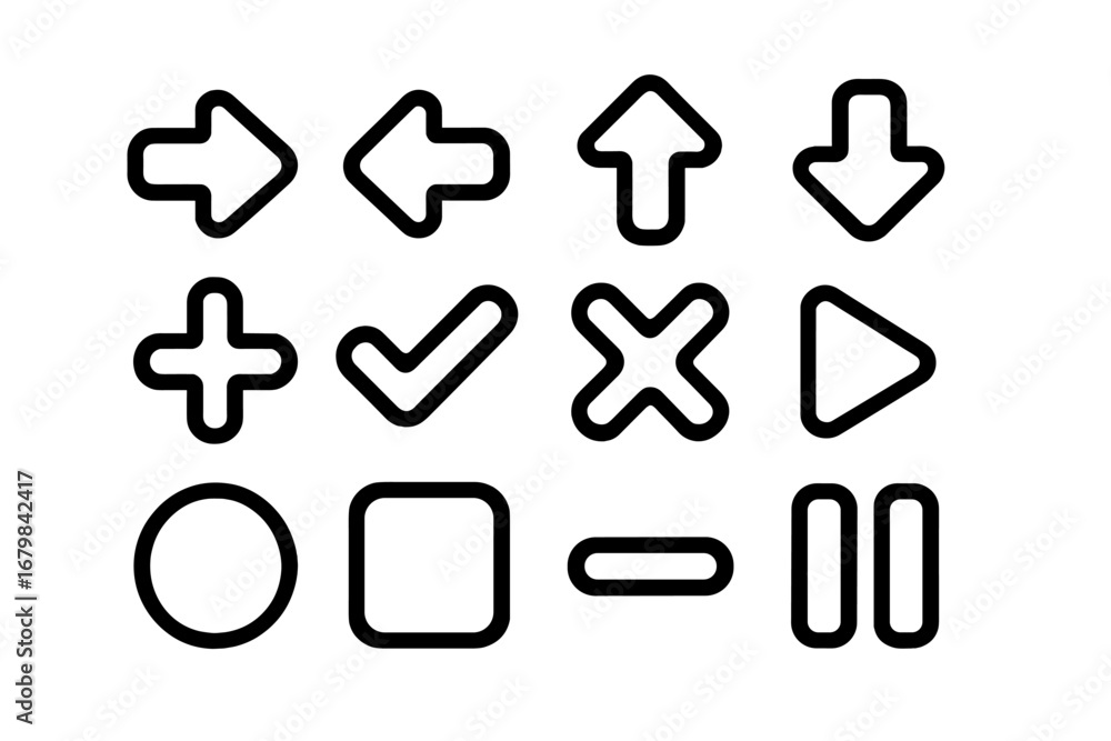 Fototapete set of universal linear icons for user interface design. minimalist vector symbols like arrows, plus
