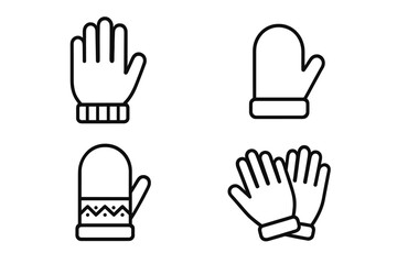 Obraz premium Gloves and mittens outline icon set. Winter hand accessories collection in a simple line art style. Vector icons for cold weather, warmth, and seasonal fashion design.