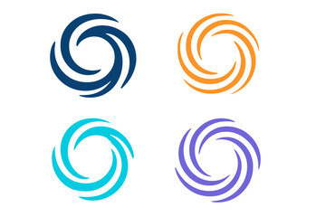 Abstract circle logo design set. Vector collection of spiral, swirl, vortex icons. Dynamic spinning round symbols for corporate identity, technology, business branding concept.