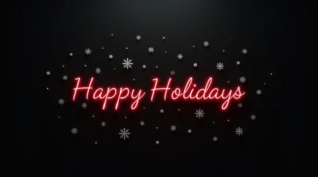 Elegant happy holidays neon sign with delicate snowflakes on a dark background, ideal for spreading festive cheer and warm wishes during the christmas and new year season
