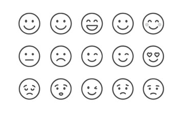 Smile and Emotion Thin Line Icon Set with Editable Stroke for Web, Books, Cards, and Apps, Cartoon Style Vector Illustration with Transparent Background, Ordered Facial Expression Collection
