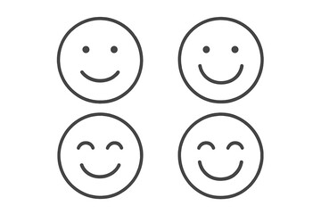 Smile thin icon collection, editable stroke vector set for web, books, cards, apps, cartoon style, transparent background, ordered smiles, emotions, feelings, happiness symbols