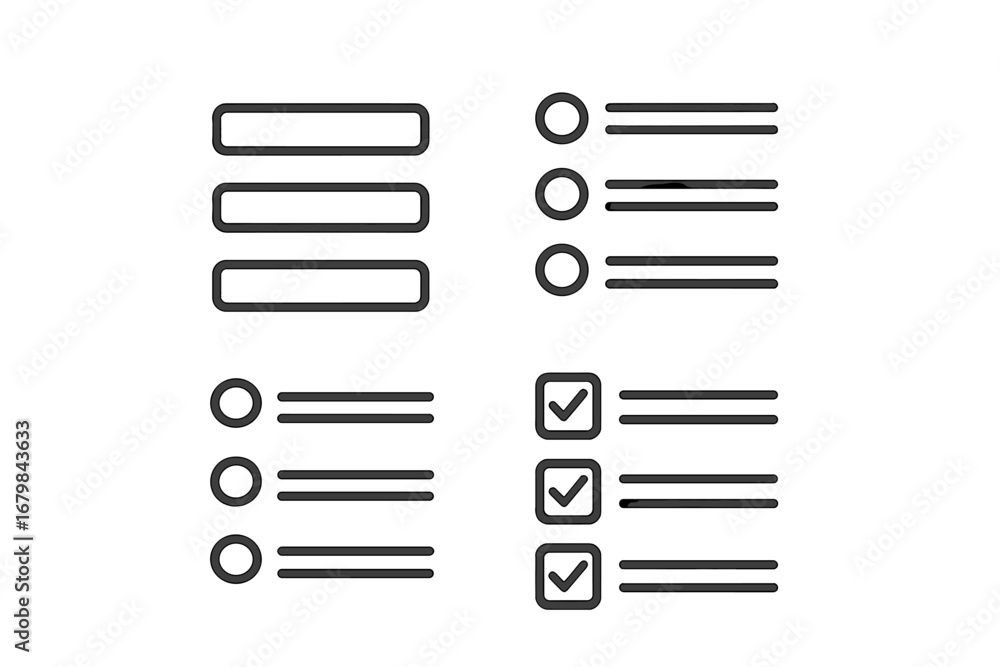 Aufkleber checklist and to-do list vector icon set. line art symbols for tasks, forms, surveys, and menus. min