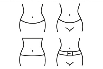 Waist outline simple linear image collection, editable stroke vector graphic set for websites, books, cards, apps, and digital projects, transparent background, cartoon style illustrations