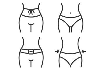 Waist Icon Set with Editable Thin Stroke Lines, Vector Cartoon Illustration for Web, Books, Cards, and Apps, Transparent Background, Stylish Fashion and Body Silhouette Design