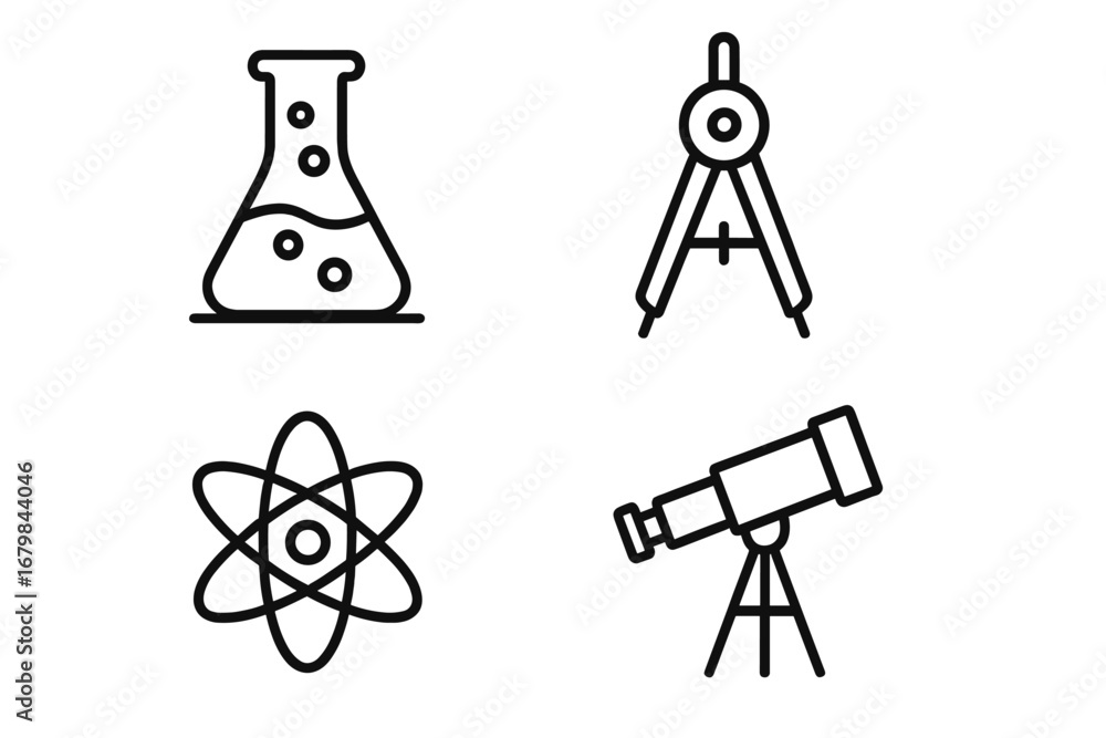 Poster science and education line icon set. thin outline symbols for web and apps. vector collection of lab