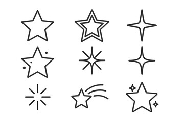 Fototapeta premium Star outline icon collection. Set of linear symbols like sparkle, twinkle, shooting star, and comet. Editable stroke vector for rating, favorite, quality, and decoration.