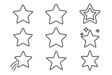 Star icon collection. Set of linear star symbols with editable stroke. Outline stars for rating, favorite, quality, and success. Vector illustration for web, UI, UX design.