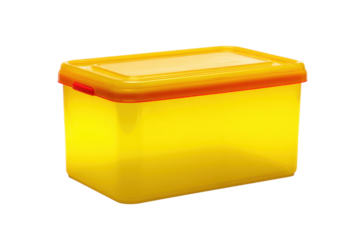 Yellow Plastic Storage Box with Lid on Transparent Background
