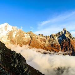 Mountain range shrouded in clouds
