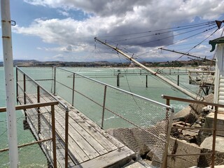 Fototapeta premium The photo shows a traditional fishing pier, a 