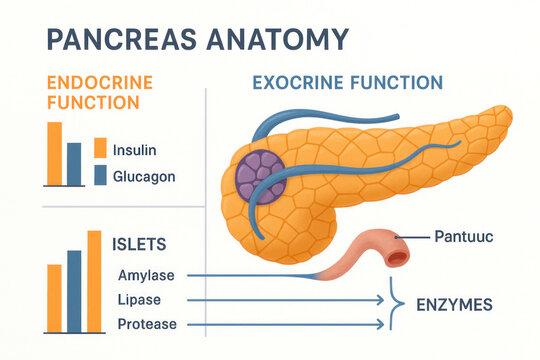 Pancreas Anatomy and Function Illustration, Endocrine and Exocrine Processes Explained [Illustration]
