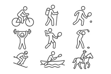 Various outdoor activities and sports represented by simple illustrations showcasing fitness and recreation
