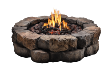 Stone Fire Pit with Flames on Transparent Background