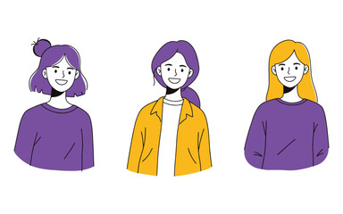 Smiling diverse women with colorful hair in modern, vibrant style vector illustration