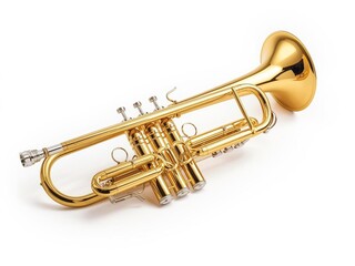 Obraz premium Brass Trumpet Isolated on White Background – Classical and Jazz Music Instrument Stock Photo