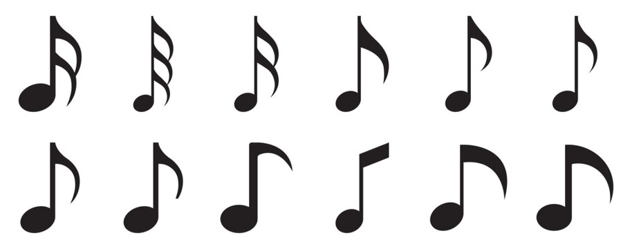 Music notes wave set, group musical wave abstract background. Music notes icon set. musical note wave music notes melody silhouette vector. melody music symbol vector, sound note line icon. 