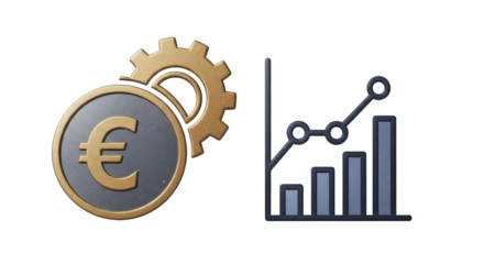 Isolated Euro Coin with Gear and Bar Graph