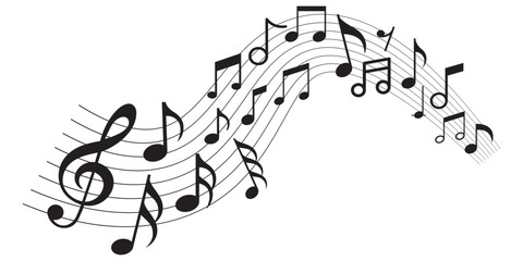 Music notes wave set, group musical wave abstract background. Music notes icon set. Musical notes stave, line pattern. musical note wave music notes melody silhouette vector. abstract musical notes 