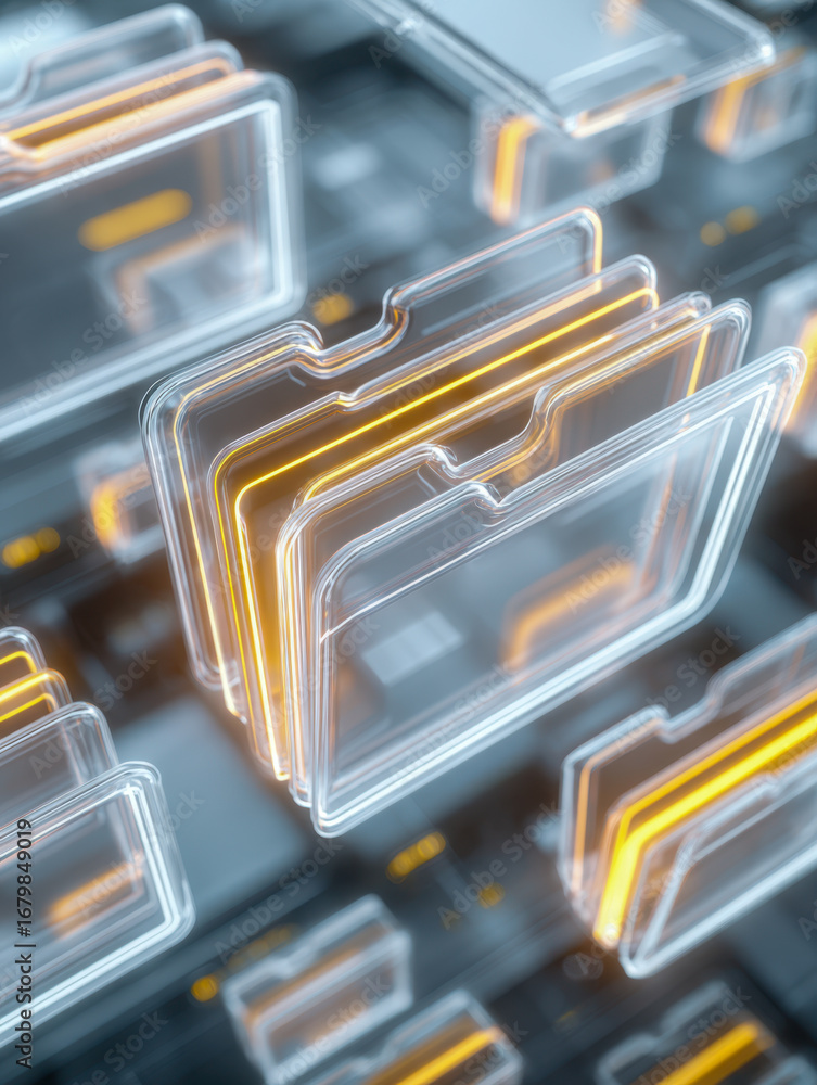 Aufkleber futuristic digital storage interface with glowing file icons