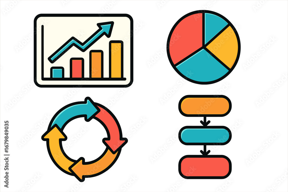 Aufkleber infographic elements for data visualization. business presentation vector icon set. bar chart growth