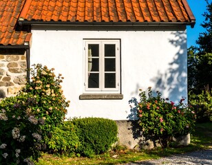 Whitewashed cottage with terracotta roof and window