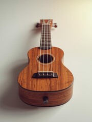 Obraz premium Wooden Ukulele Isolated on White Background – Small Guitar-Like Instrument Clean Stock Photo