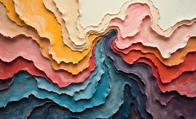 Obraz premium Captivating abstract art features textured, swirling layers of vibrant, earthy colors, creating a dynamic visual flow and organic depth.