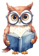PNG Owl reading a book cartoon white background intelligence.
