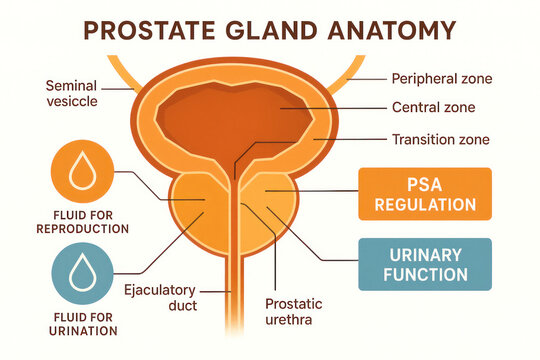 Prostate Gland Anatomy Illustration - Zones, Functions, and Regulation [Illustration]
