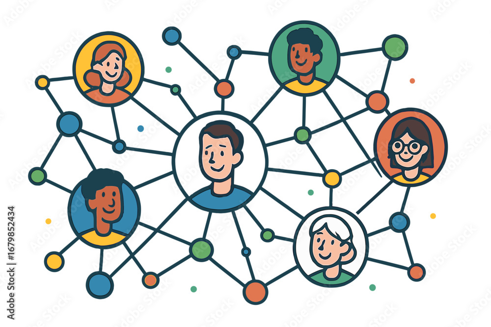 Poster social network communication concept. people connection and teamwork. business organization structur