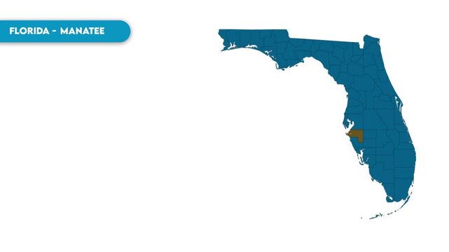 Manatee Map Video, Florida map, Political Map of Florida, national flag and borders, perfect for presentations, travel, education, geography, and global studies.