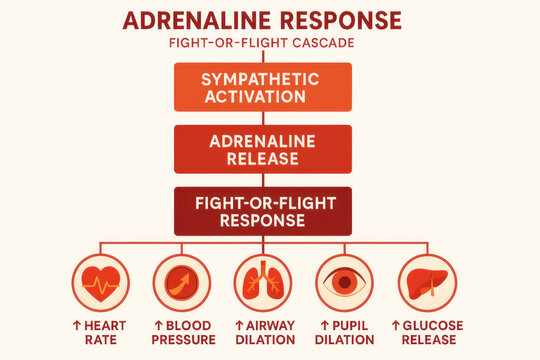 Adrenaline Response Illustration: Fight or Flight Cascade, Medical Diagram [Illustration]