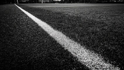 Close-up black and white soccer field line