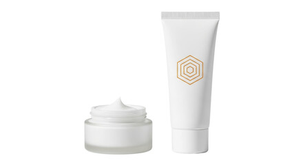 Isolated Cream Jar and Tube with Hexagon Logo