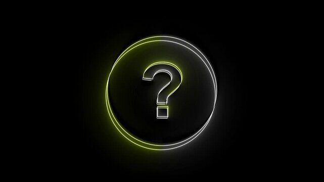 Futuristic glowing question icon with two colors in neon style.for FAQ, hints, or digital guides. digital assistance prompts or information buttons.