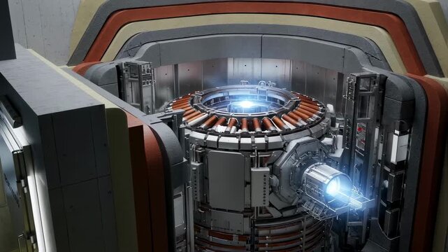 Crosssectional layout of a PET isotope cyclotron vault emphasizing multilayer radiation shielding and secure access zones.