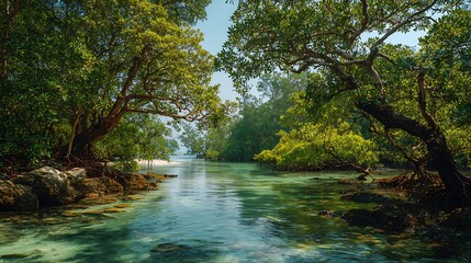 Obraz premium trees mangrove reflected in water