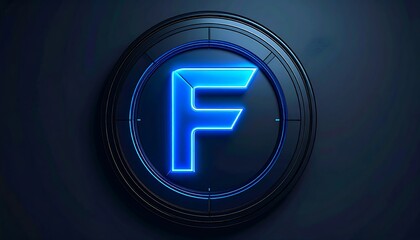 Modern, glowing letter "F" in a dark, circular interface