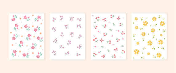 Seamless floral pattern, liberty ditsy print with cute small daisy flowers on a white background. Flower design collection, vector illustration.