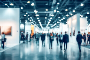 Contemporary art exhibition in a bustling gallery space