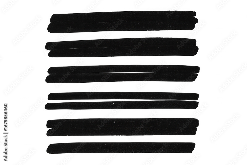 Poster set of horizontal black marker strokes isolated on transparent background, ideal for adding a bold a