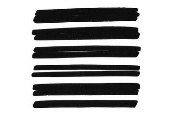 Set of horizontal black marker strokes isolated on transparent background, ideal for adding a bold and handwritten touch to designs