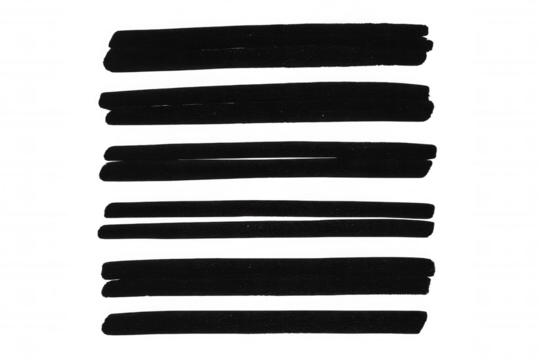 Set of horizontal black marker strokes isolated on transparent background, ideal for adding a bold and handwritten touch to designs