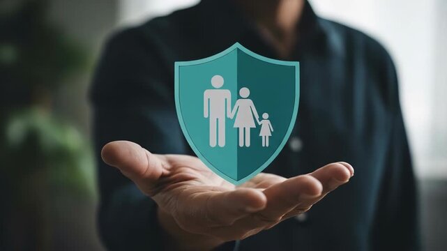 Protecting family is paramount A helping hand offers security A family icon within a shield suggests reassurance planning and care for loved ones