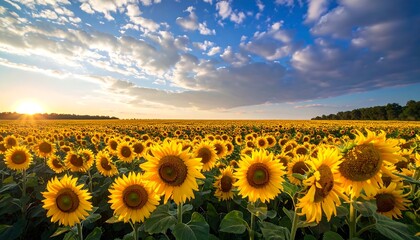 Obraz premium Sunflower field at sunset (1)