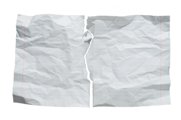 Torn lined school notebook sheet with rough ripped edges, blue horizontal lines on white background, isolated paper texture for notes, writing, scrapbooking, and projects.